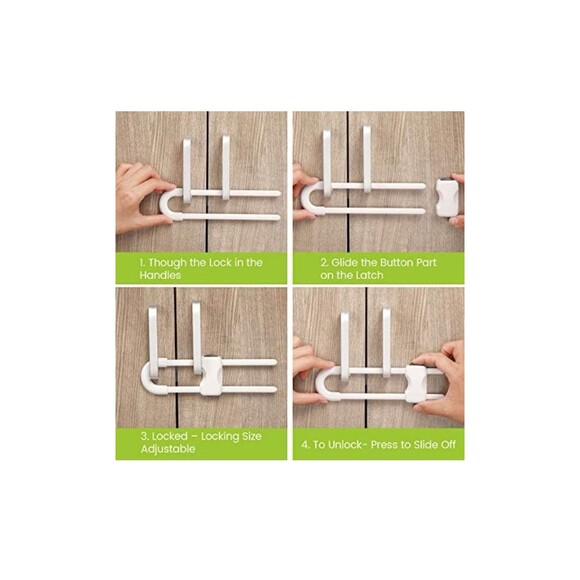 10 Pc Cabinet Locks, U-Shaped Baby Proofing Drawers, White NEW - Picture 4 of 7